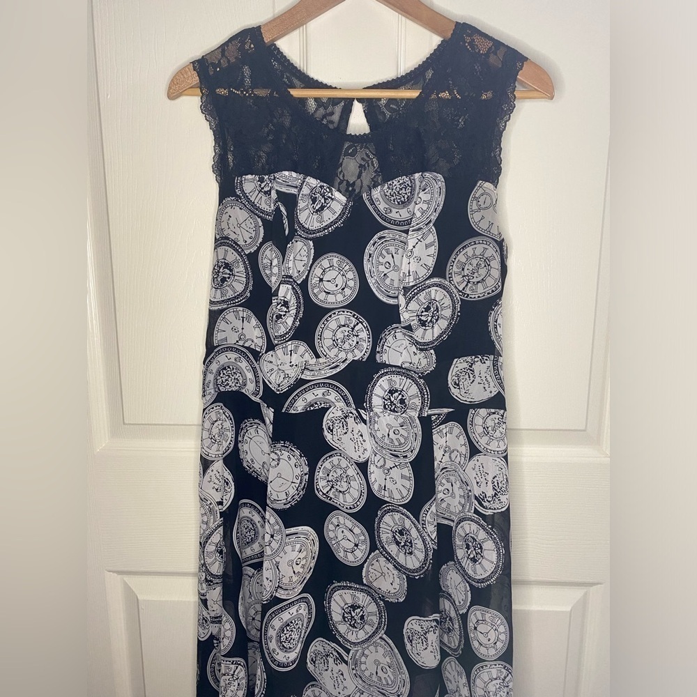 Tripp NYC Sleeveless Black and White Clocks Dress, Time Dress Size 1